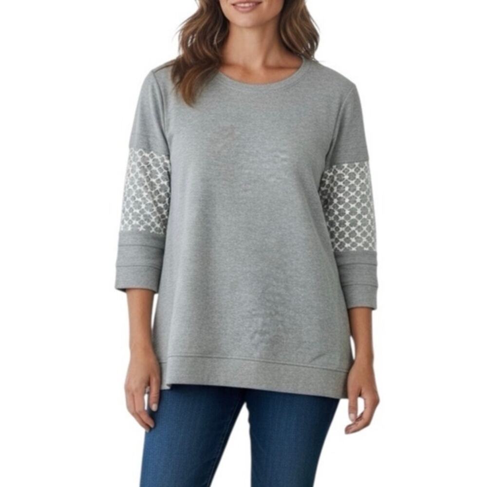 EMPORIO ARMANI 3/4 Sleeve Embroidered Gray Sweatshirt Size 12
